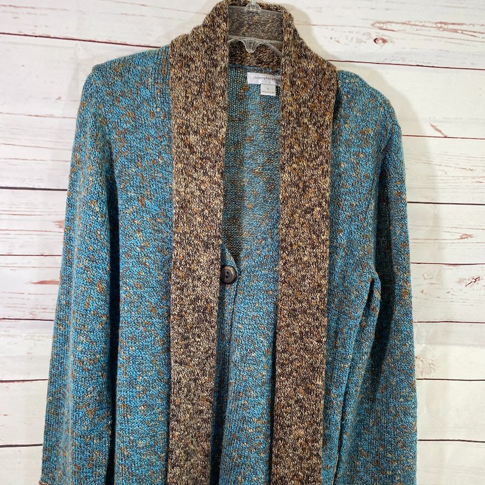 SOLD Christopher & Banks Blue & Brown Weave Sweater NWOT - Picture 1 of 13